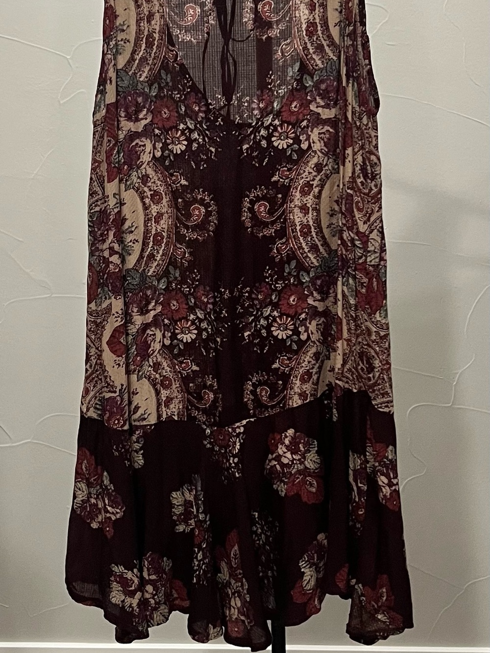 Bohemian Floral Midi Dress - Burgundy